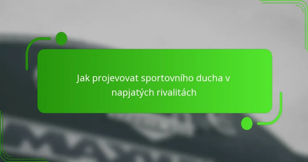 Jak projevovat sportovního ducha v napjatých rivalitách